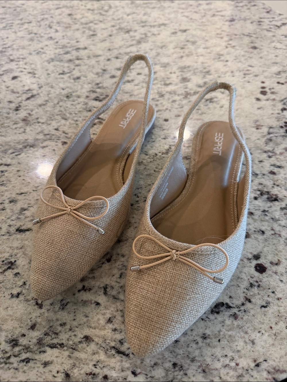 Esprit Beige Pointed-Toe Slingback Flats with Bow